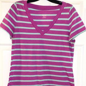 Mossimo Pink and Lime Green Striped Tee Shirt